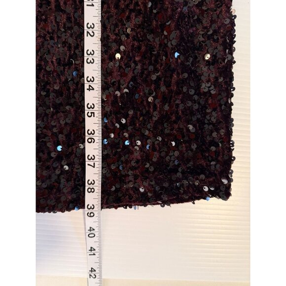 Velvet Sequin Sheath Dress Burgundy Purple Size L Party Holiday Stretch Date - Picture 9 of 10
